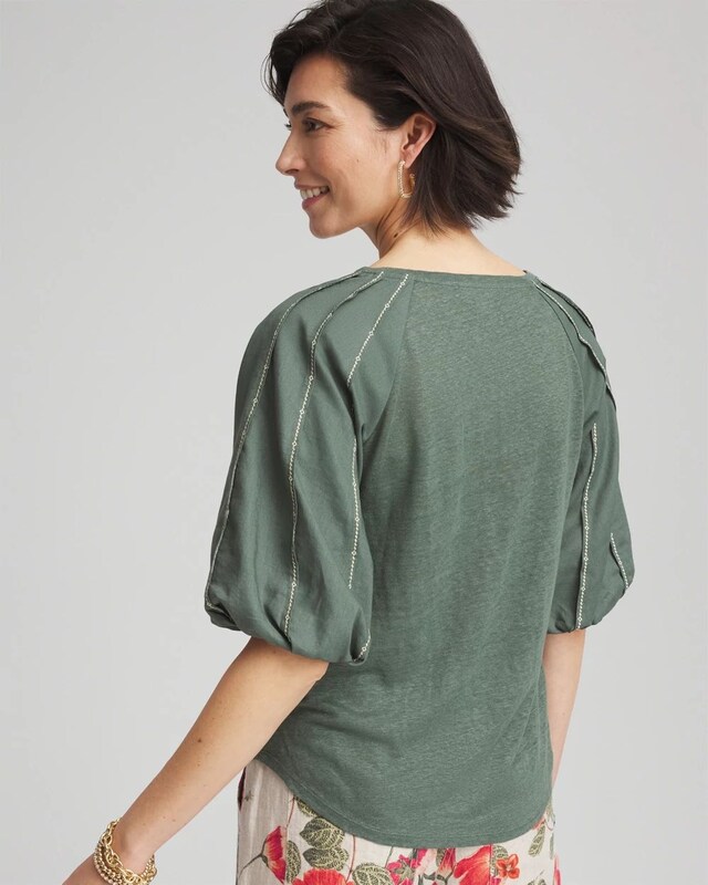 Linen Balloon-Sleeve Blouse - image 3
